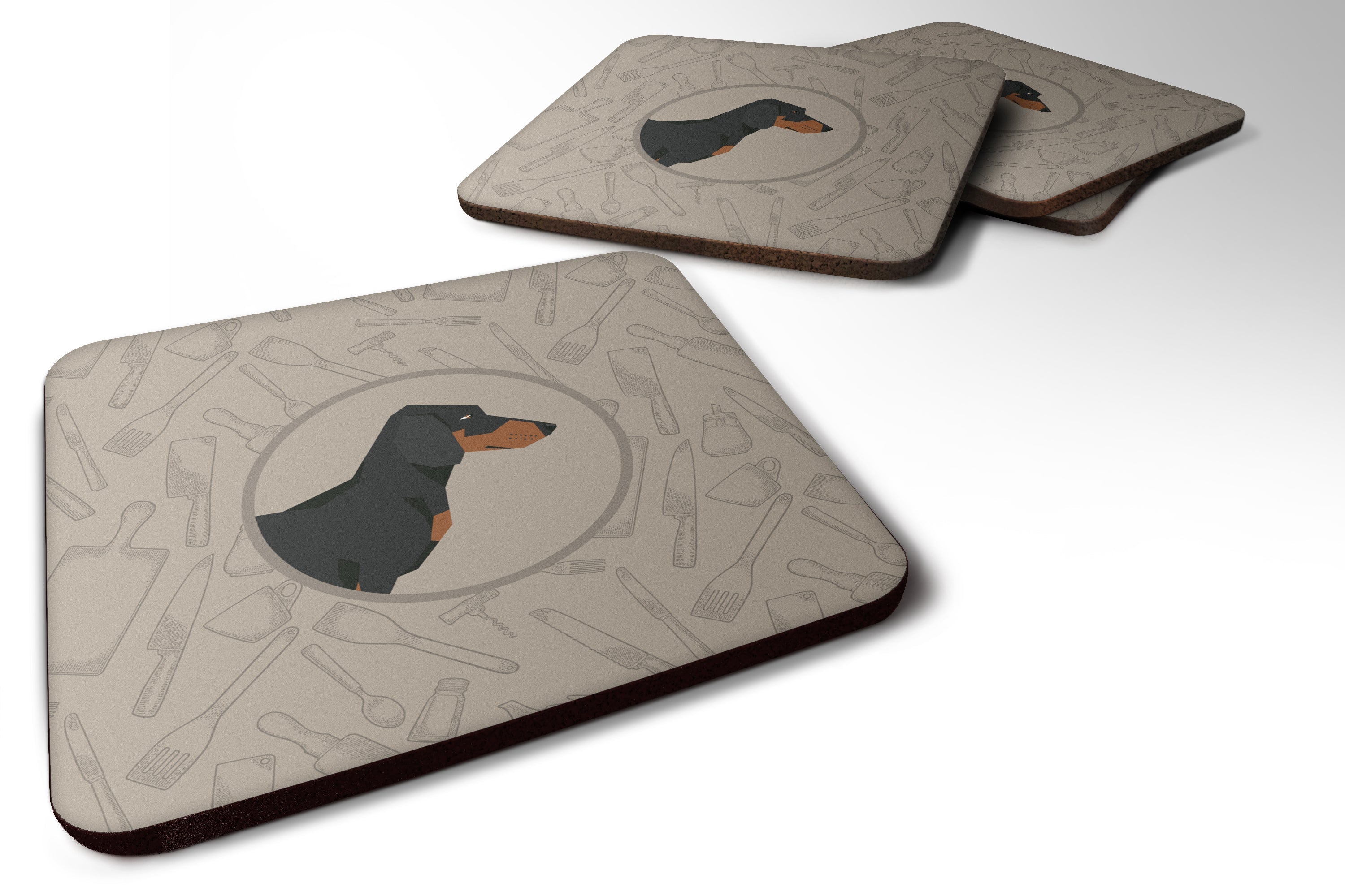 Dachshund In the Kitchen Foam Coasters Set of 4 Cup Coasters for Indoor Outdoor, Tabletop Protection, Anti Slip, Mouse pad Material