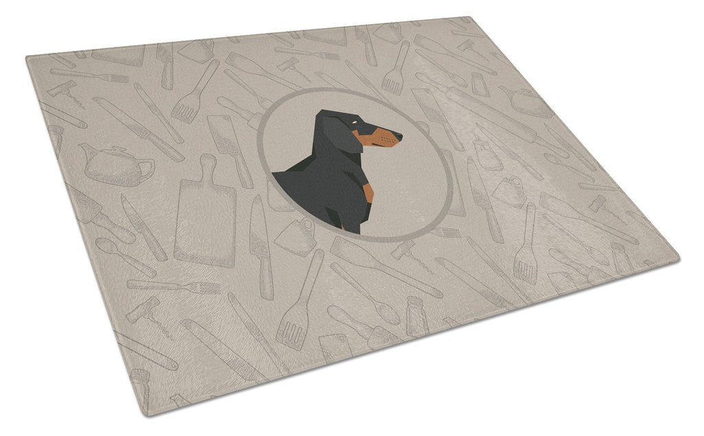 Dachshund In the Kitchen Cutting Board Tempered Glass Kitchen Cutting Surface, Heat Resistant Chopping, Non-Slip Feet, Food Prep & Serving