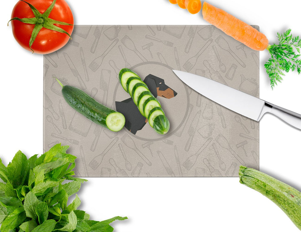 Dachshund In the Kitchen Cutting Board Tempered Glass Kitchen Cutting Surface, Heat Resistant Chopping, Non-Slip Feet, Food Prep & Serving