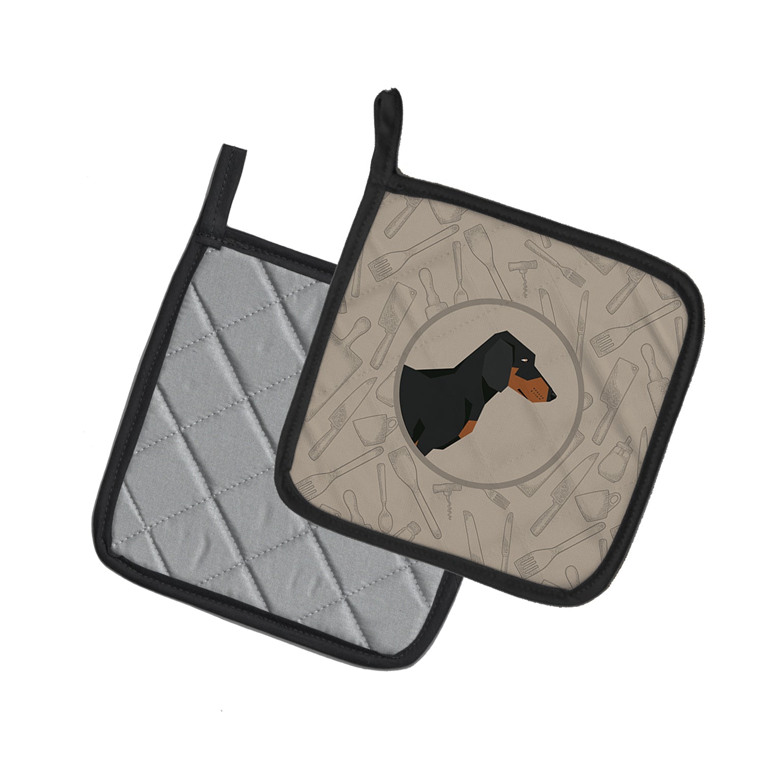 Dachshund In the Kitchen Pot Holder Set of 2 Heat Resistant Quilted Hot Pads 7.5 x 7.5 Inch, Insulated Kitchen Trivets for Cooking & Baking