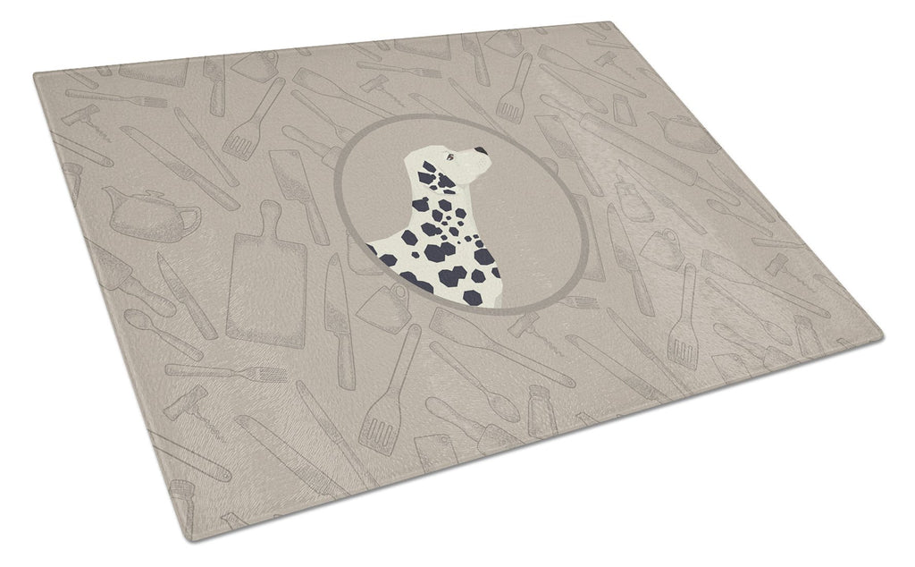 Dalmatian In the Kitchen Cutting Board Tempered Glass Kitchen Cutting Surface, Heat Resistant Chopping, Non-Slip Feet, Food Prep & Serving