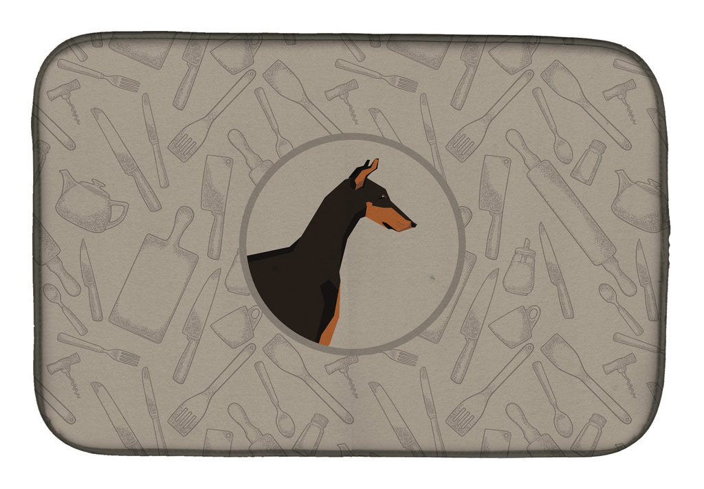 Doberman Pinscher In the Kitchen Dish Drying Mat Absorbent Dish Drying Mat Pad for Kitchen Counter Dish Drainer Mat for Countertop, 14 x 21", Multicolor