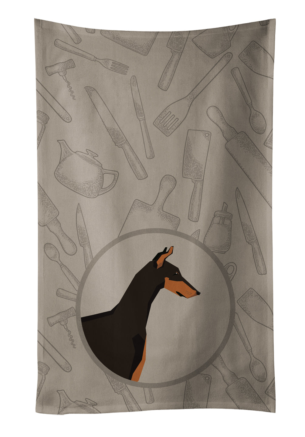 Doberman Pinscher In the Kitchen Kitchen Towel Velour Plush Front and Cotton Loop Back Machine Washable