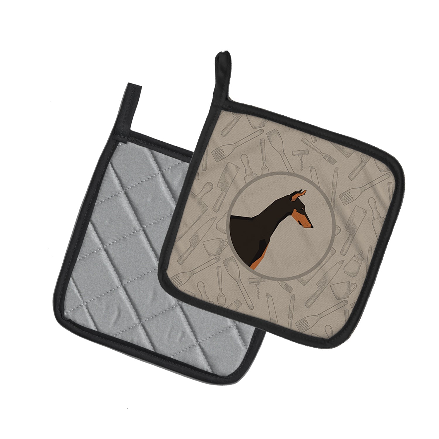 Doberman Pinscher In the Kitchen Pot Holder Set of 2 Heat Resistant Quilted Hot Pads 7.5 x 7.5 Inch, Insulated Kitchen Trivets for Cooking & Baking
