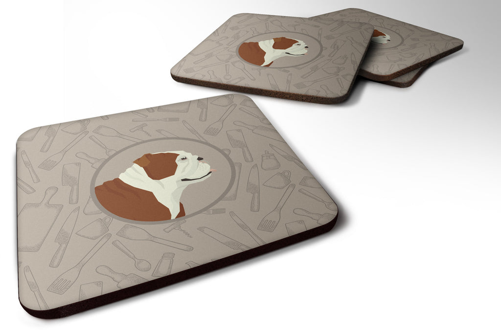 English Bulldog In the Kitchen Foam Coasters Set of 4 Cup Coasters for Indoor Outdoor, Tabletop Protection, Anti Slip, Mouse pad Material