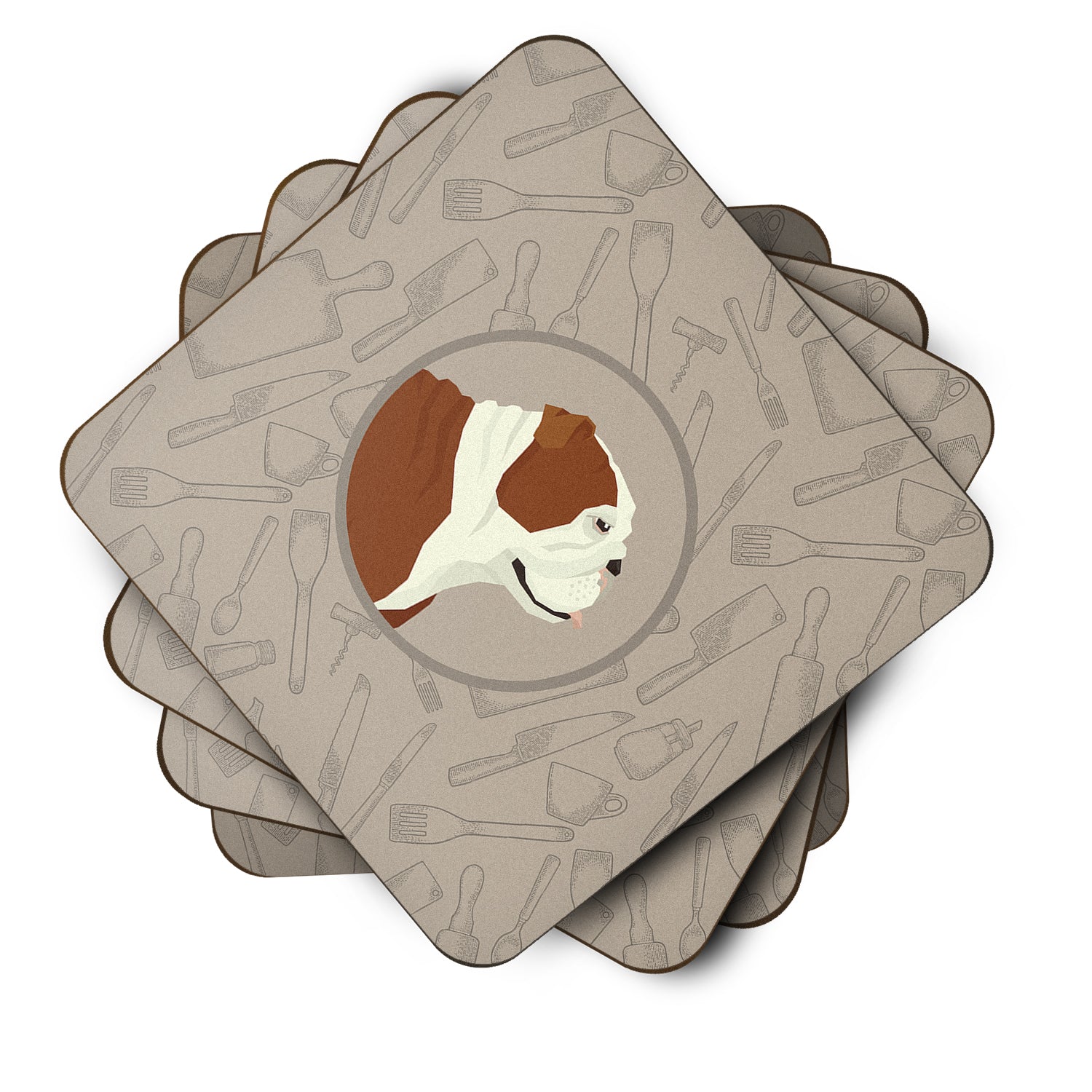 English Bulldog In the Kitchen Foam Coasters Set of 4 Cup Coasters for Indoor Outdoor, Tabletop Protection, Anti Slip, Mouse pad Material