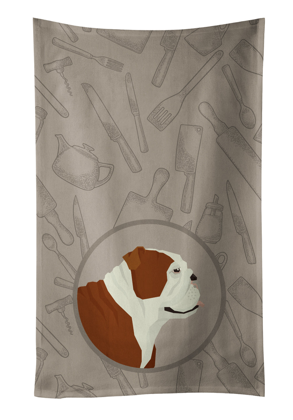 English Bulldog In the Kitchen Kitchen Towel Velour Plush Front and Cotton Loop Back Machine Washable