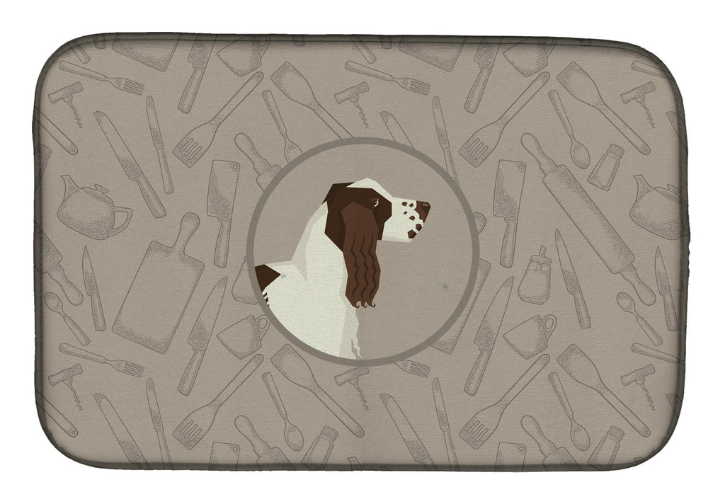 English Springer Spaniel In the Kitchen Dish Drying Mat Absorbent Dish Drying Mat Pad for Kitchen Counter Dish Drainer Mat for Countertop, 14 x 21", Multicolor