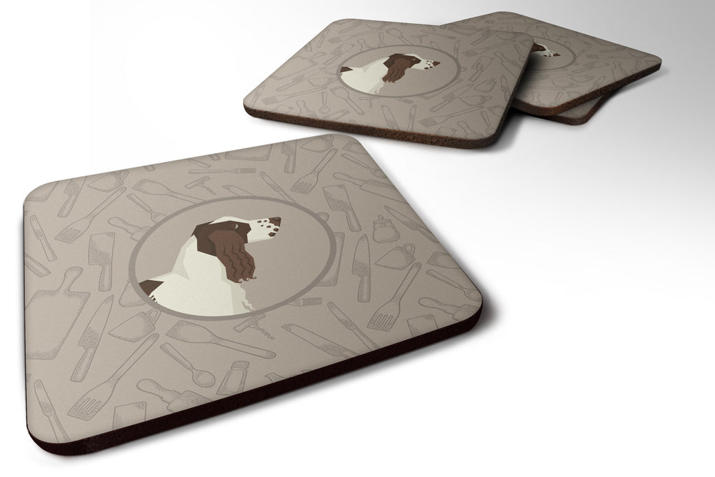 English Springer Spaniel In the Kitchen Foam Coasters Set of 4 Cup Coasters for Indoor Outdoor, Tabletop Protection, Anti Slip, Mouse pad Material