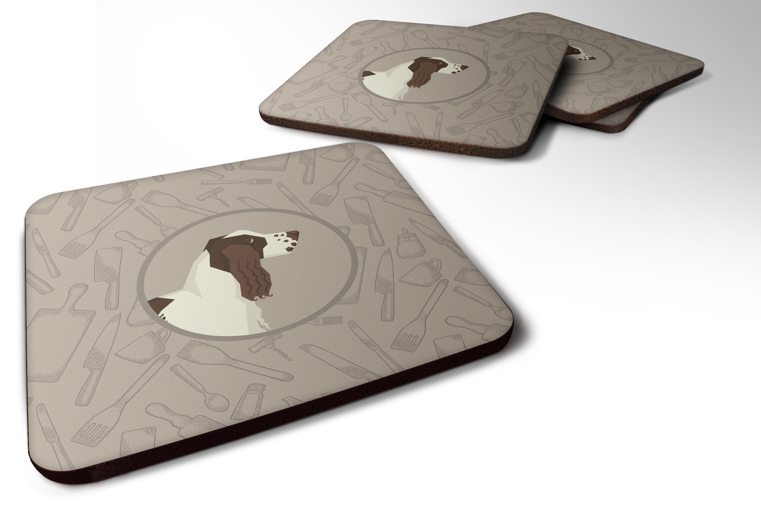 English Springer Spaniel In the Kitchen Foam Coasters Set of 4 Cup Coasters for Indoor Outdoor, Tabletop Protection, Anti Slip, Mouse pad Material