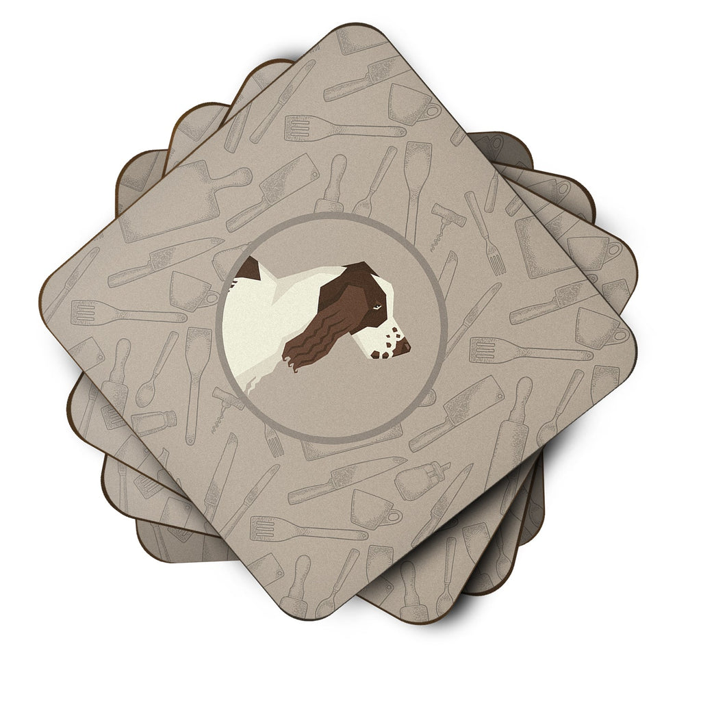 English Springer Spaniel In the Kitchen Foam Coasters Set of 4 Cup Coasters for Indoor Outdoor, Tabletop Protection, Anti Slip, Mouse pad Material