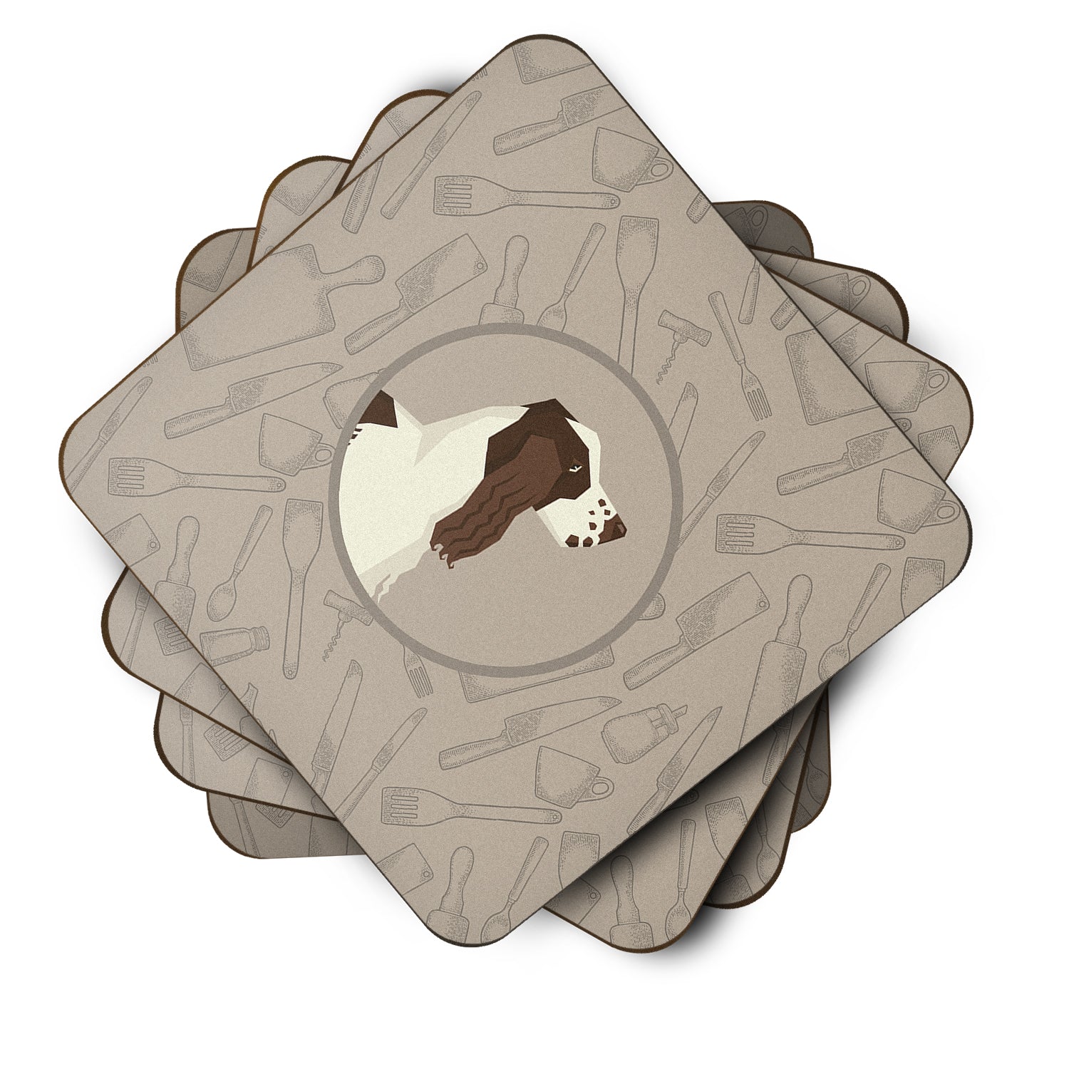 English Springer Spaniel In the Kitchen Foam Coasters Set of 4 Cup Coasters for Indoor Outdoor, Tabletop Protection, Anti Slip, Mouse pad Material