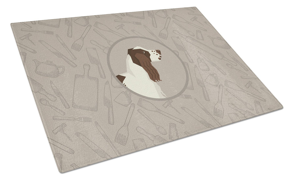 English Springer Spaniel In the Kitchen Cutting Board Tempered Glass Kitchen Cutting Surface, Heat Resistant Chopping, Non-Slip Feet, Food Prep & Serving