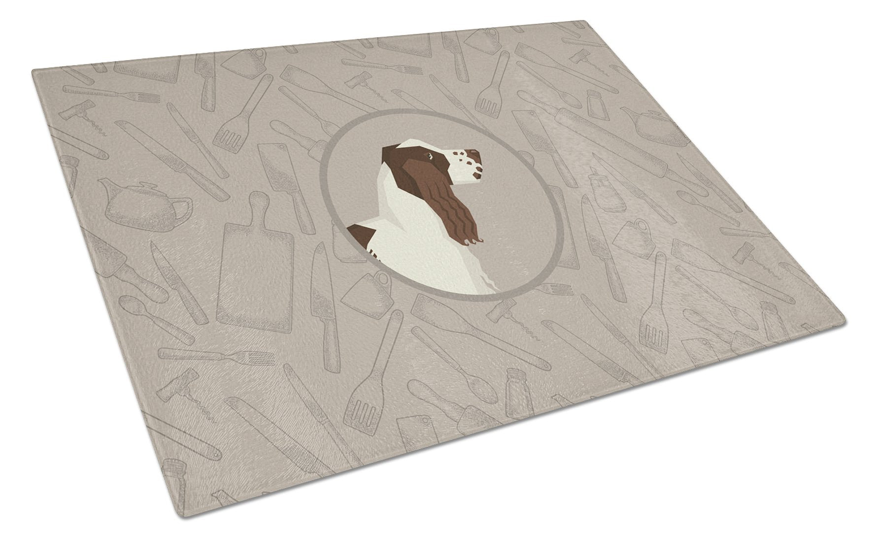 English Springer Spaniel In the Kitchen Cutting Board Tempered Glass Kitchen Cutting Surface, Heat Resistant Chopping, Non-Slip Feet, Food Prep & Serving