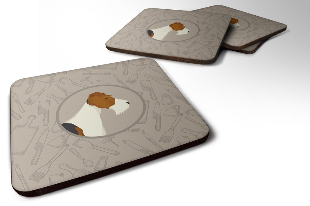 Fox Terrier In the Kitchen Foam Coasters Set of 4 Cup Coasters for Indoor Outdoor, Tabletop Protection, Anti Slip, Mouse pad Material