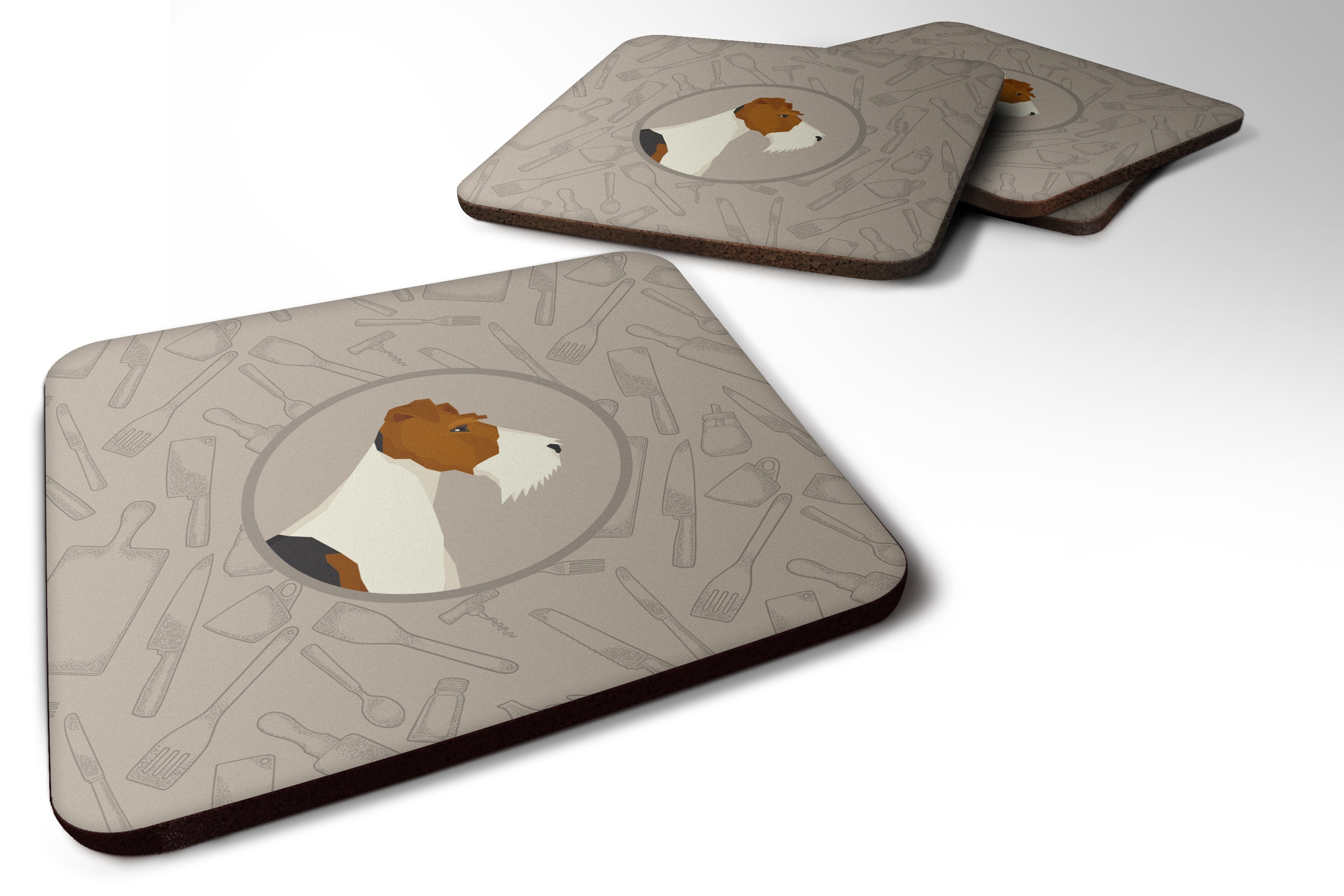 Fox Terrier In the Kitchen Foam Coasters Set of 4 Cup Coasters for Indoor Outdoor, Tabletop Protection, Anti Slip, Mouse pad Material