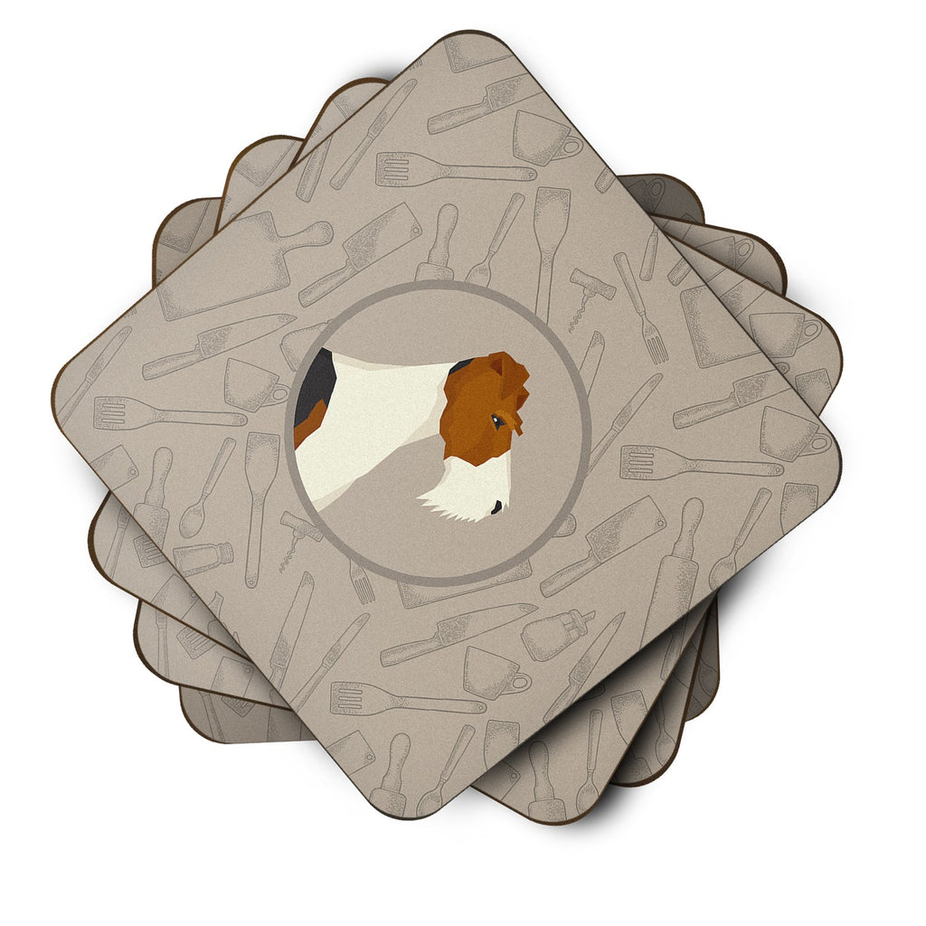 Fox Terrier In the Kitchen Foam Coasters Set of 4 Cup Coasters for Indoor Outdoor, Tabletop Protection, Anti Slip, Mouse pad Material
