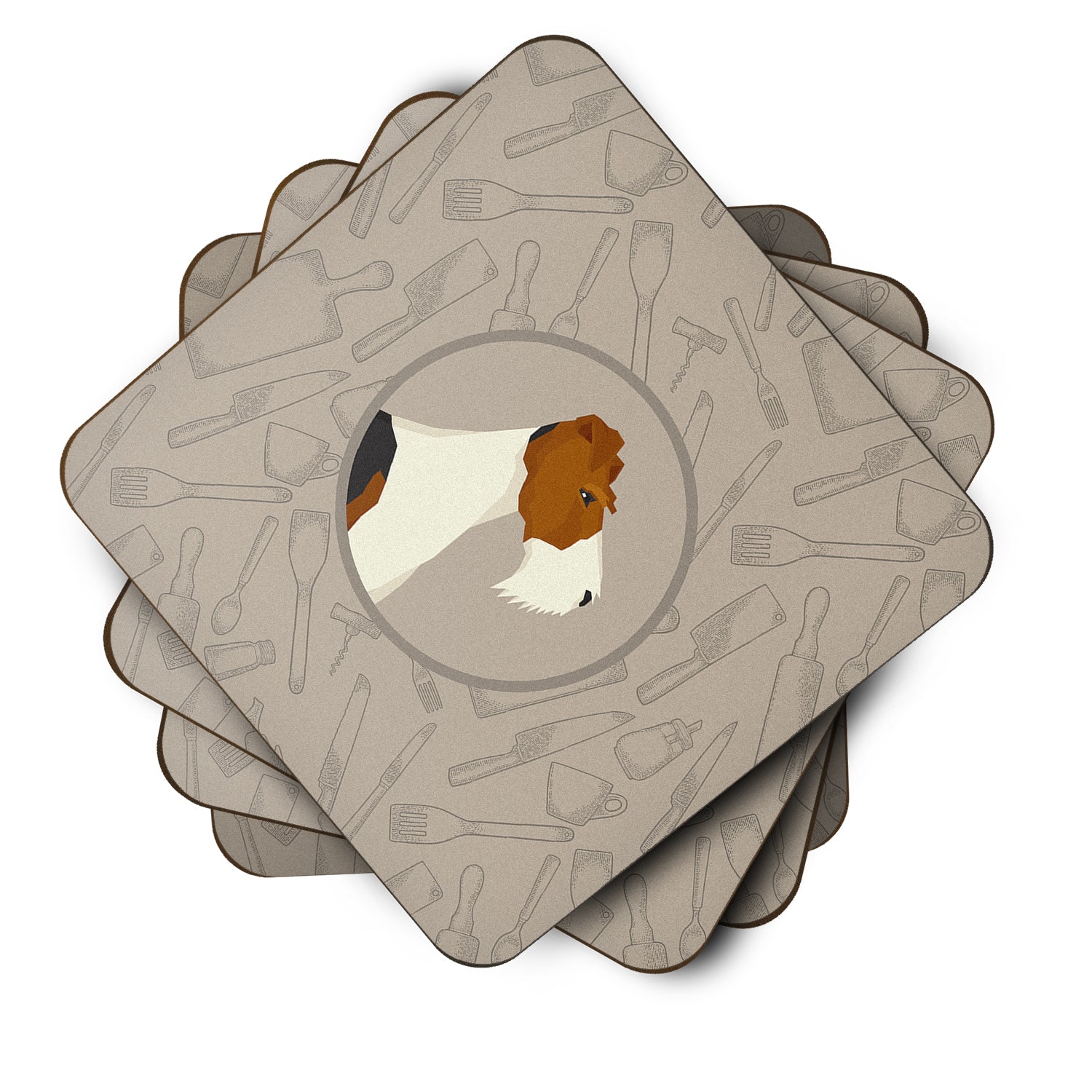 Fox Terrier In the Kitchen Foam Coasters Set of 4 Cup Coasters for Indoor Outdoor, Tabletop Protection, Anti Slip, Mouse pad Material