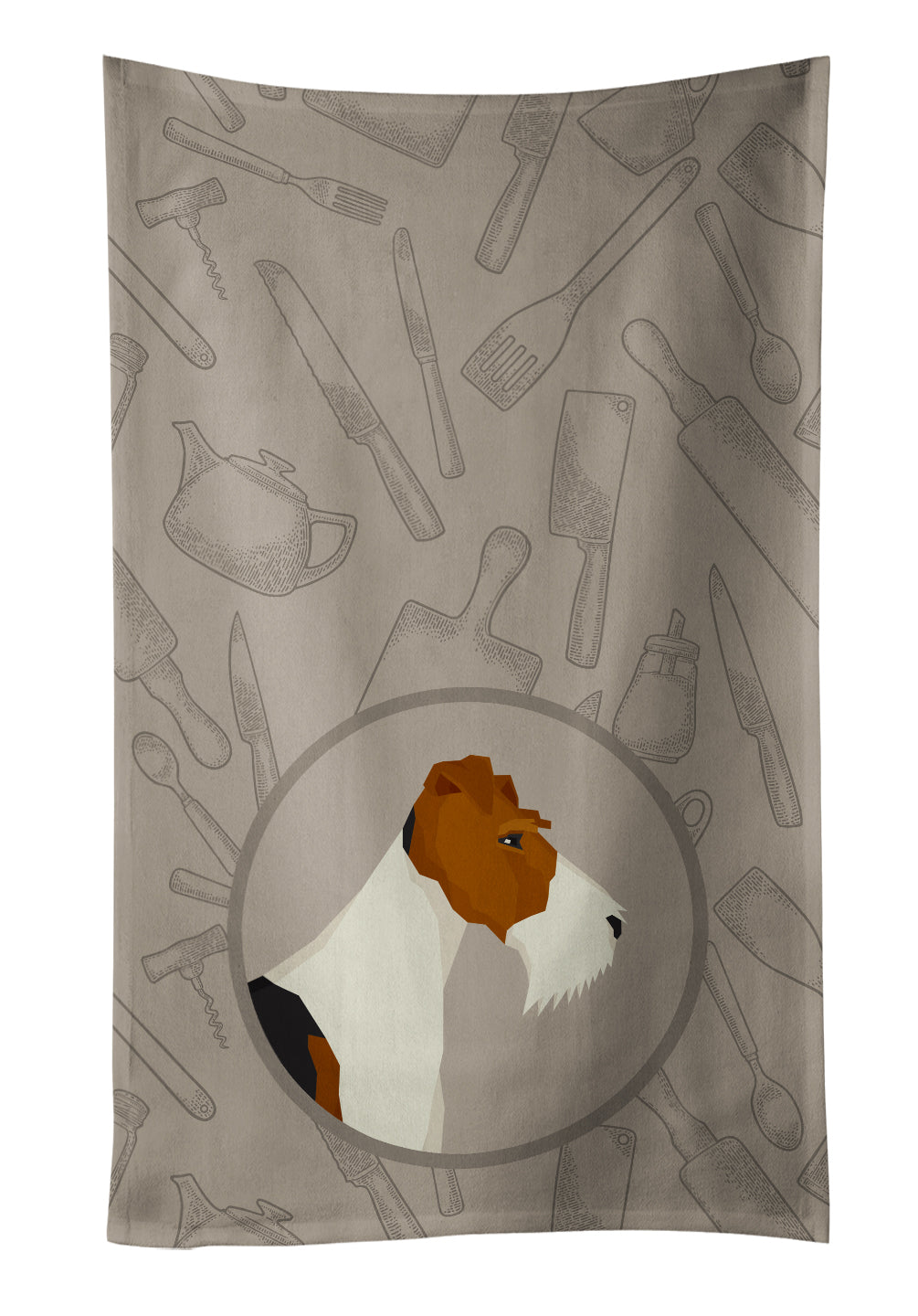 Fox Terrier In the Kitchen Kitchen Towel Velour Plush Front and Cotton Loop Back Machine Washable