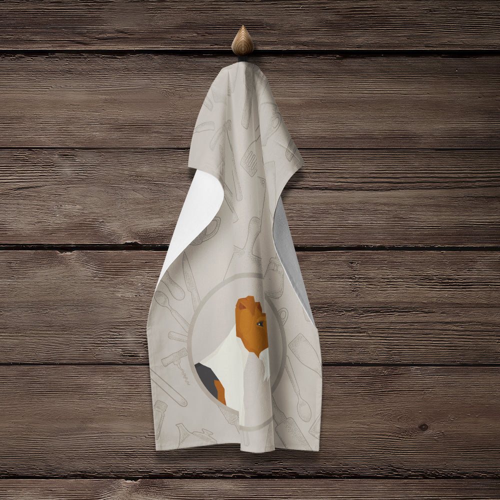 Fox Terrier In the Kitchen Kitchen Towel Velour Plush Front and Cotton Loop Back Machine Washable