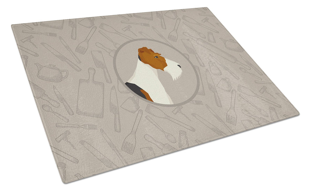 Fox Terrier In the Kitchen Cutting Board Tempered Glass Kitchen Cutting Surface, Heat Resistant Chopping, Non-Slip Feet, Food Prep & Serving