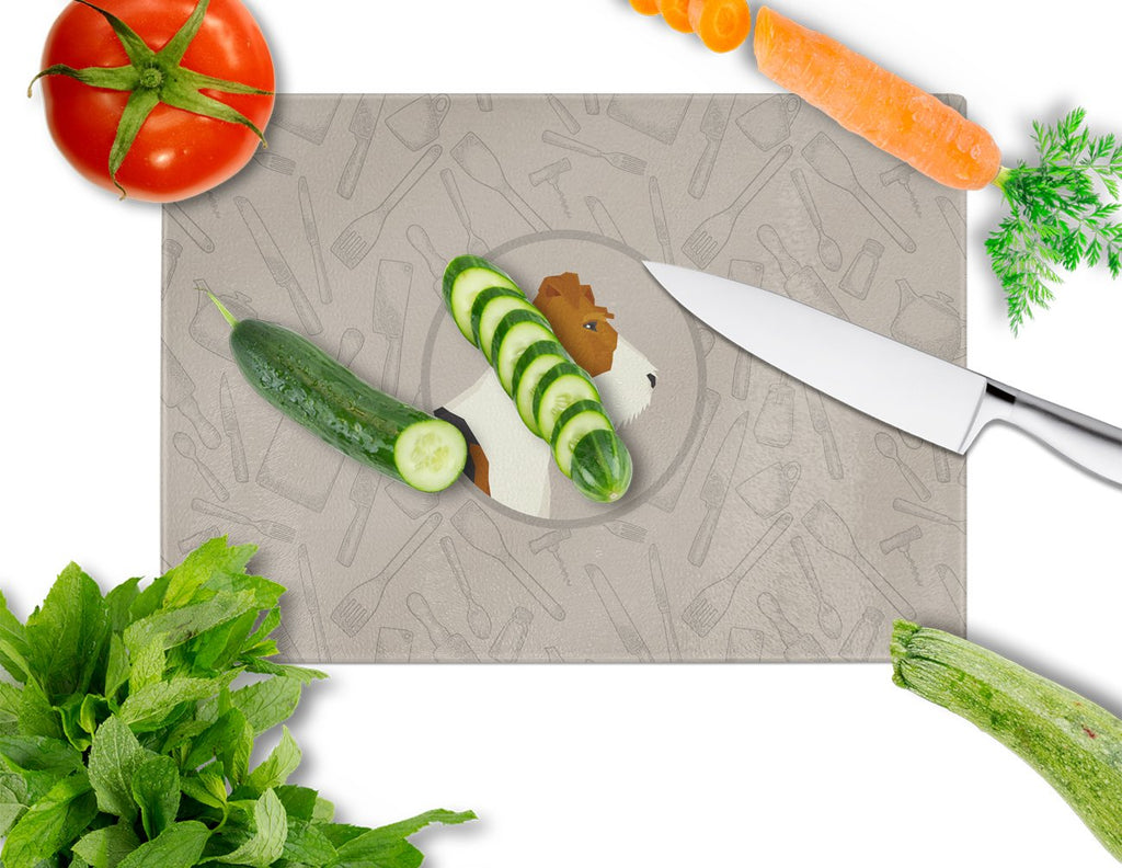 Fox Terrier In the Kitchen Cutting Board Tempered Glass Kitchen Cutting Surface, Heat Resistant Chopping, Non-Slip Feet, Food Prep & Serving