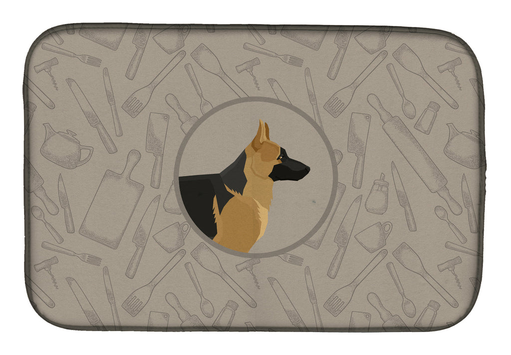 German Shepherd In the Kitchen Dish Drying Mat Absorbent Dish Drying Mat Pad for Kitchen Counter Dish Drainer Mat for Countertop, 14 x 21", Multicolor