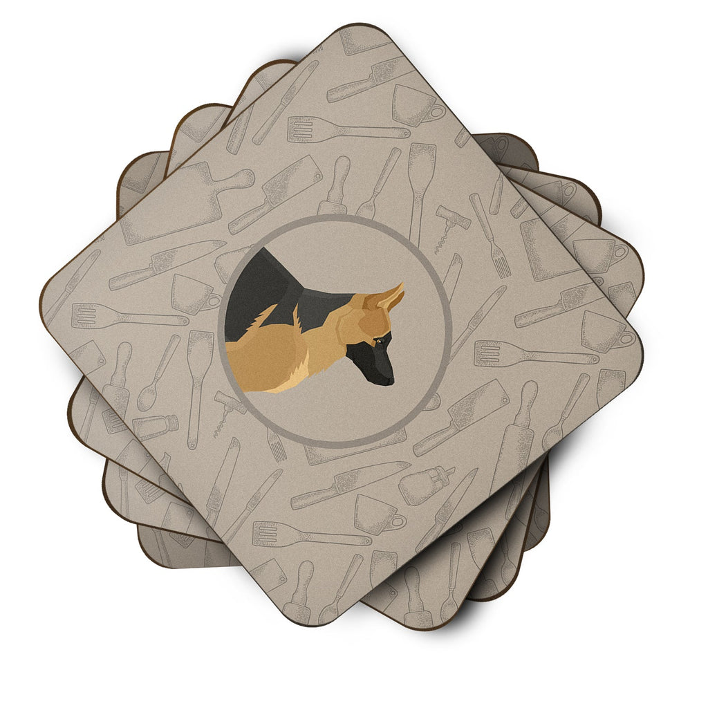 German Shepherd In the Kitchen Foam Coasters Set of 4 Cup Coasters for Indoor Outdoor, Tabletop Protection, Anti Slip, Mouse pad Material