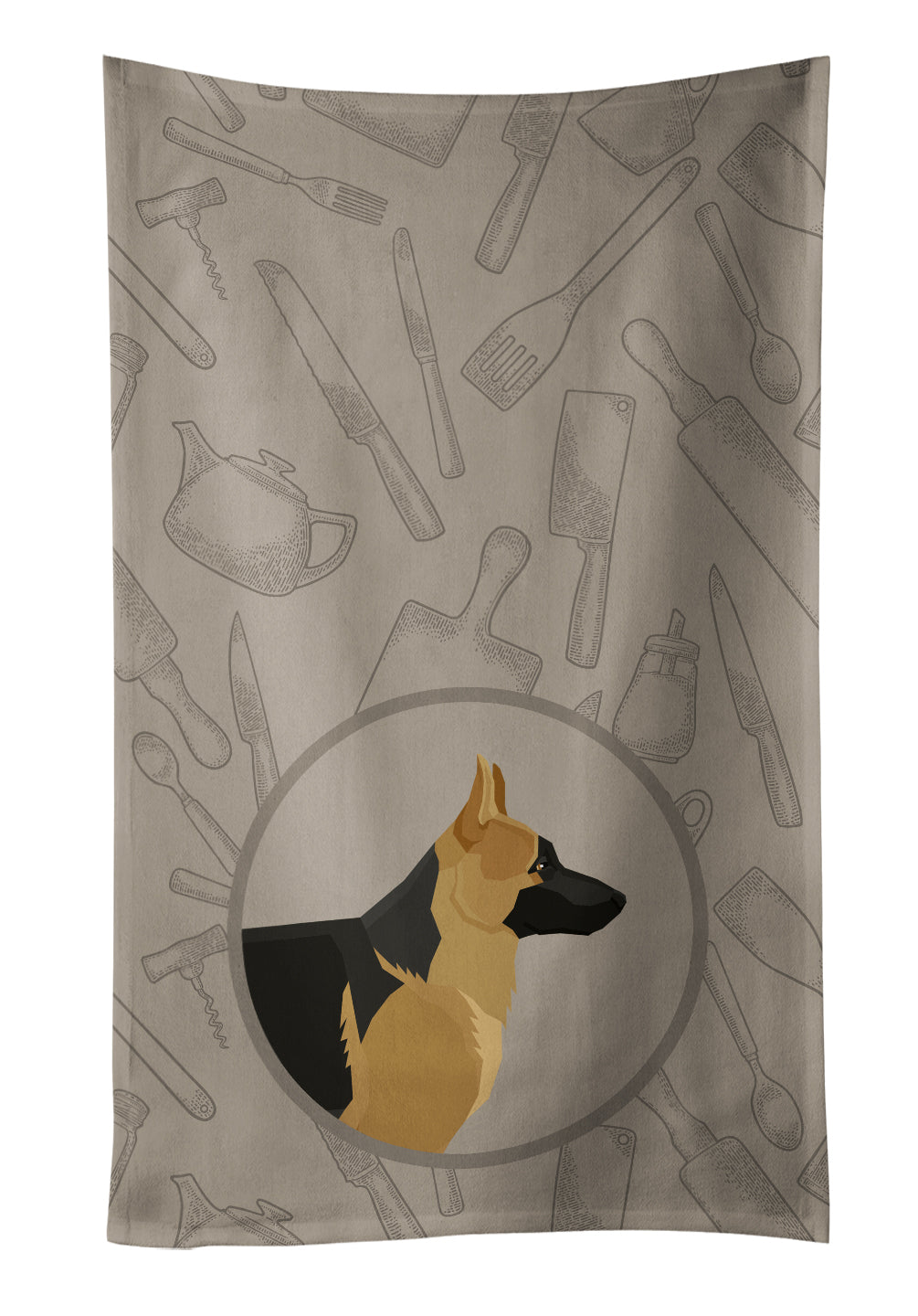 German Shepherd In the Kitchen Kitchen Towel Velour Plush Front and Cotton Loop Back Machine Washable