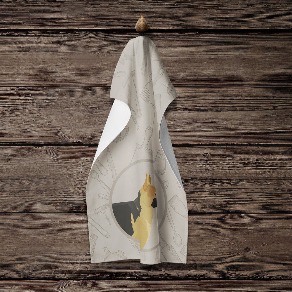 German Shepherd In the Kitchen Kitchen Towel Velour Plush Front and Cotton Loop Back Machine Washable