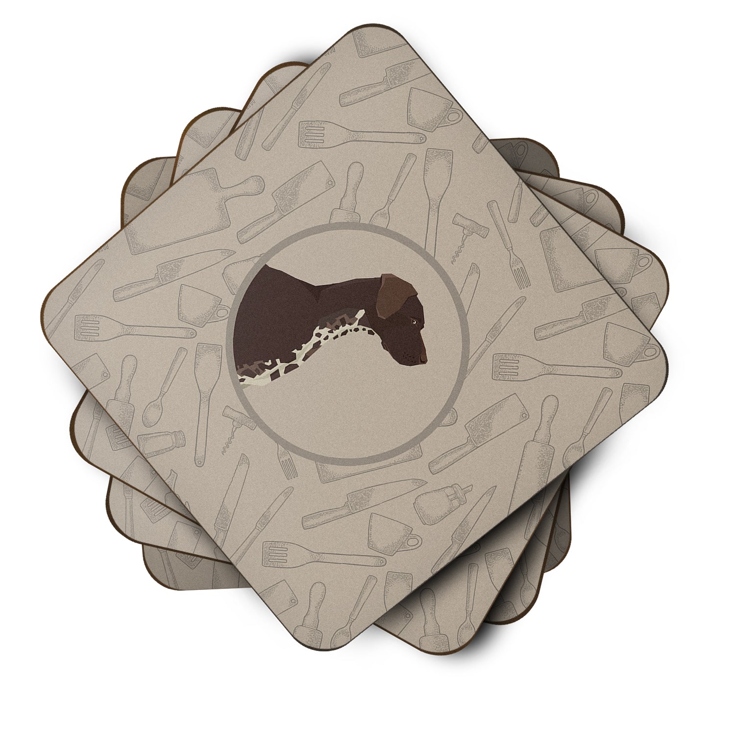 German Shorthaired Pointer In the Kitchen Foam Coasters Set of 4 Cup Coasters for Indoor Outdoor, Tabletop Protection, Anti Slip, Mouse pad Material