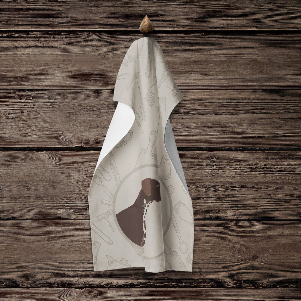 German Shorthaired Pointer In the Kitchen Kitchen Towel Velour Plush Front and Cotton Loop Back Machine Washable