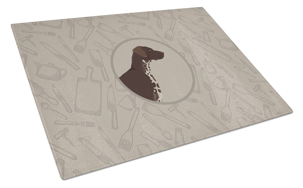 German Shorthaired Pointer In the Kitchen Cutting Board Tempered Glass Kitchen Cutting Surface, Heat Resistant Chopping, Non-Slip Feet, Food Prep & Serving
