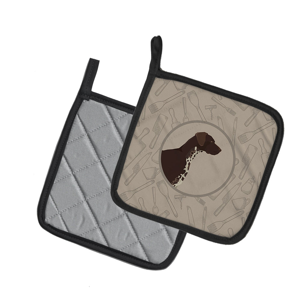German Shorthaired Pointer In the Kitchen Pot Holder Set of 2 Heat Resistant Quilted Hot Pads 7.5 x 7.5 Inch, Insulated Kitchen Trivets for Cooking & Baking