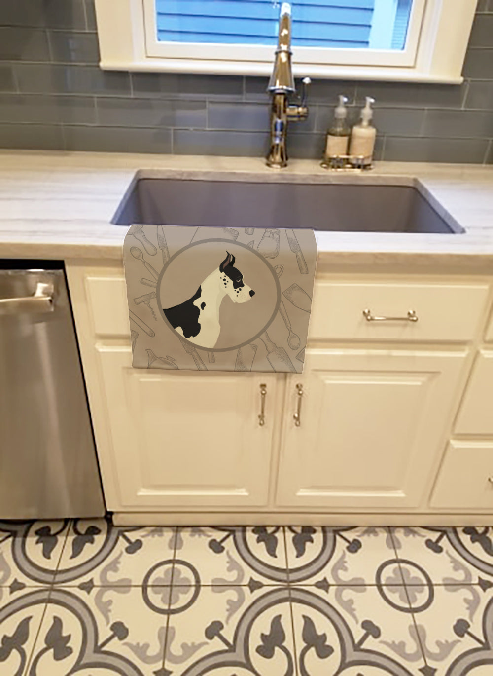 Great Dane In the Kitchen Kitchen Towel Velour Plush Front and Cotton Loop Back Machine Washable