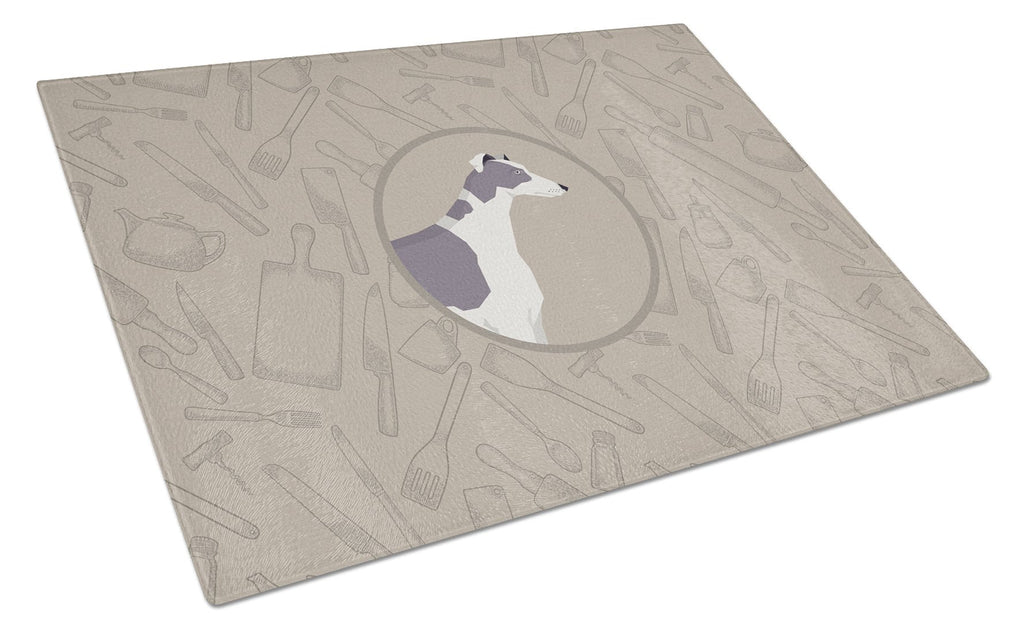 Greyhound In the Kitchen Cutting Board Tempered Glass Kitchen Cutting Surface, Heat Resistant Chopping, Non-Slip Feet, Food Prep & Serving