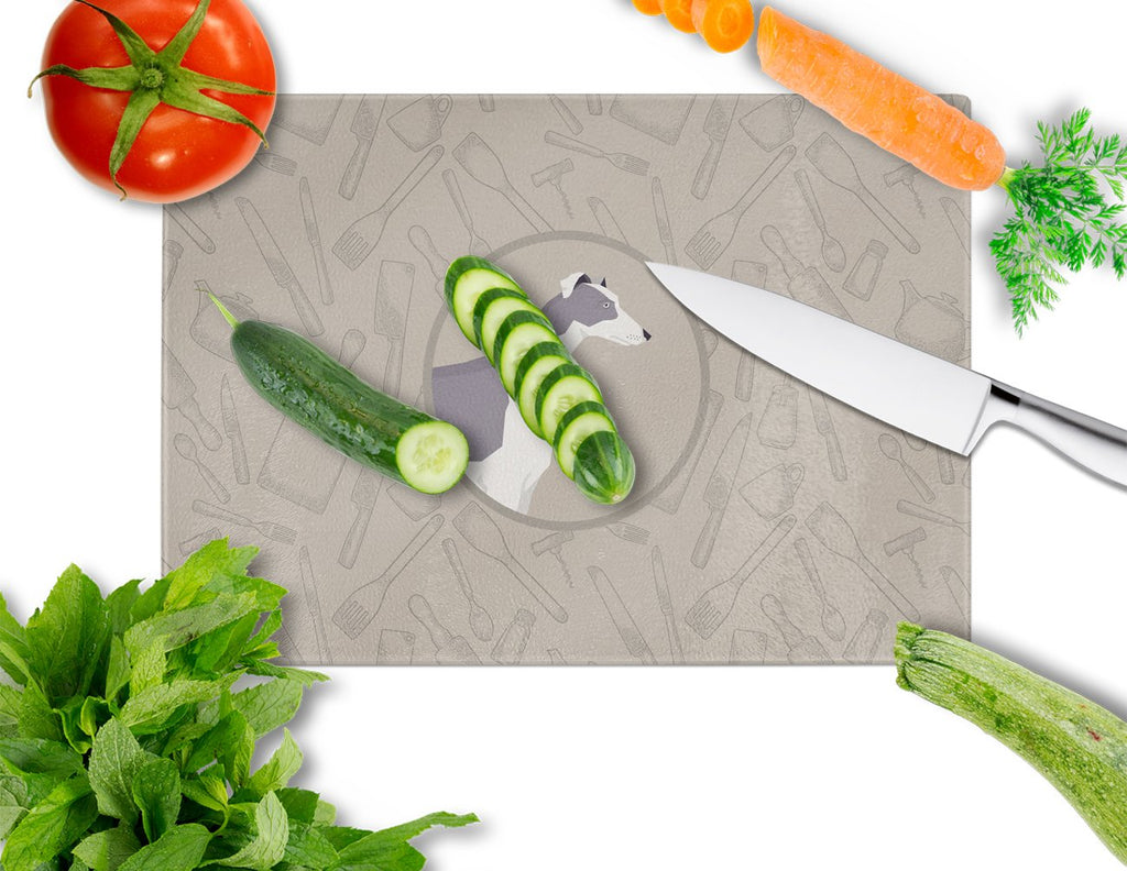 Greyhound In the Kitchen Cutting Board Tempered Glass Kitchen Cutting Surface, Heat Resistant Chopping, Non-Slip Feet, Food Prep & Serving
