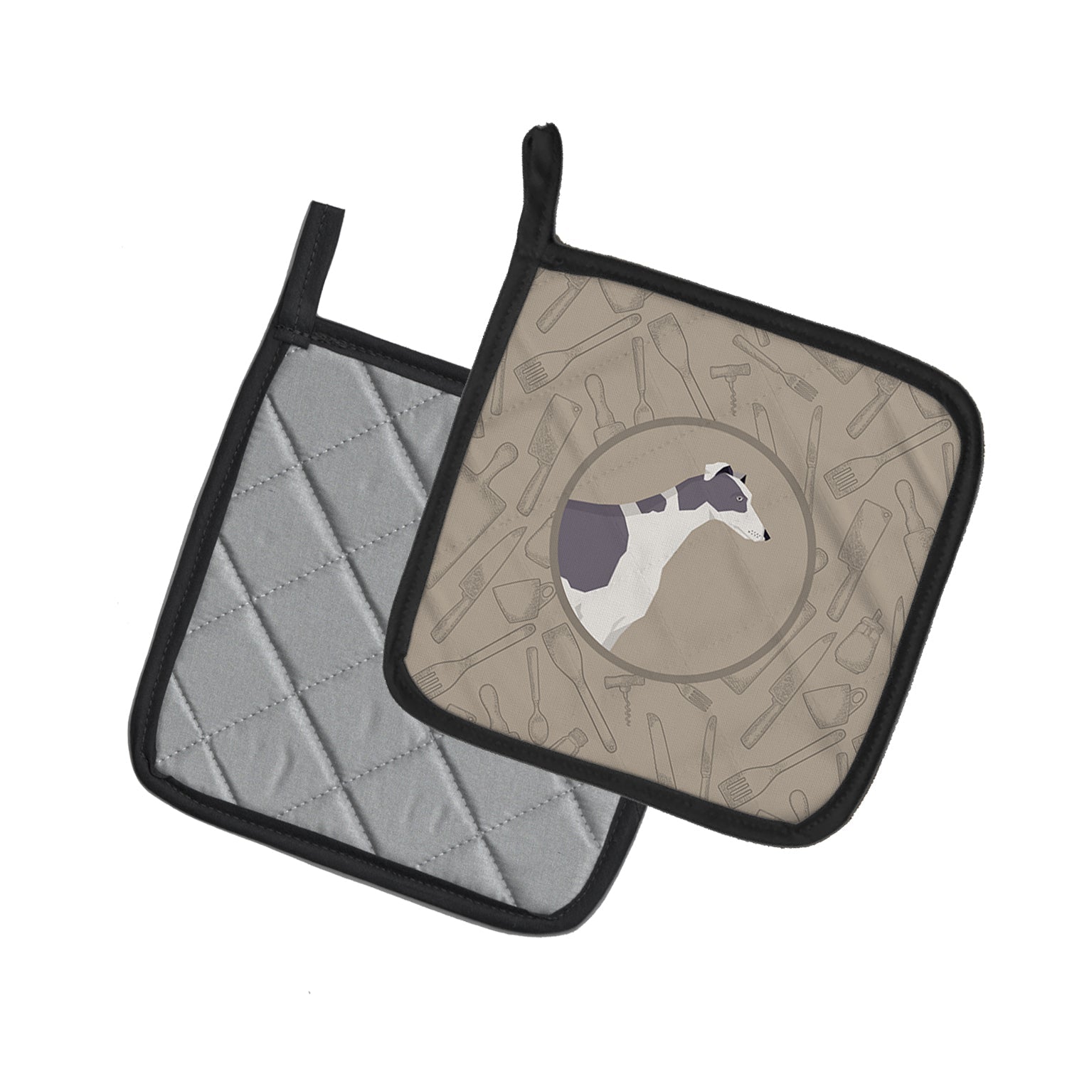 Greyhound In the Kitchen Pot Holder Set of 2 Heat Resistant Quilted Hot Pads 7.5 x 7.5 Inch, Insulated Kitchen Trivets for Cooking & Baking