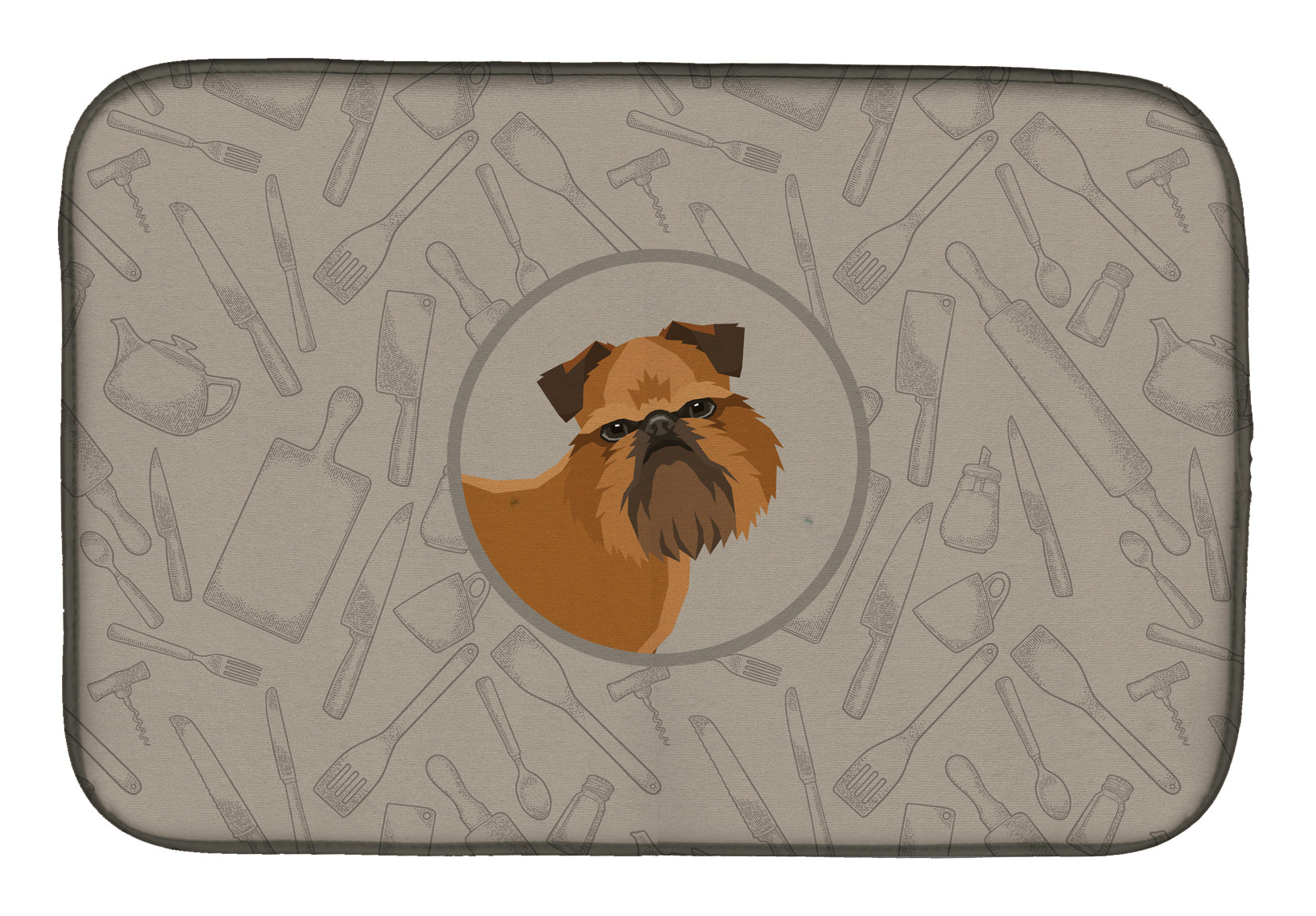 Brussels Griffon In the Kitchen Dish Drying Mat Absorbent Dish Drying Mat Pad for Kitchen Counter Dish Drainer Mat for Countertop, 14 x 21", Multicolor