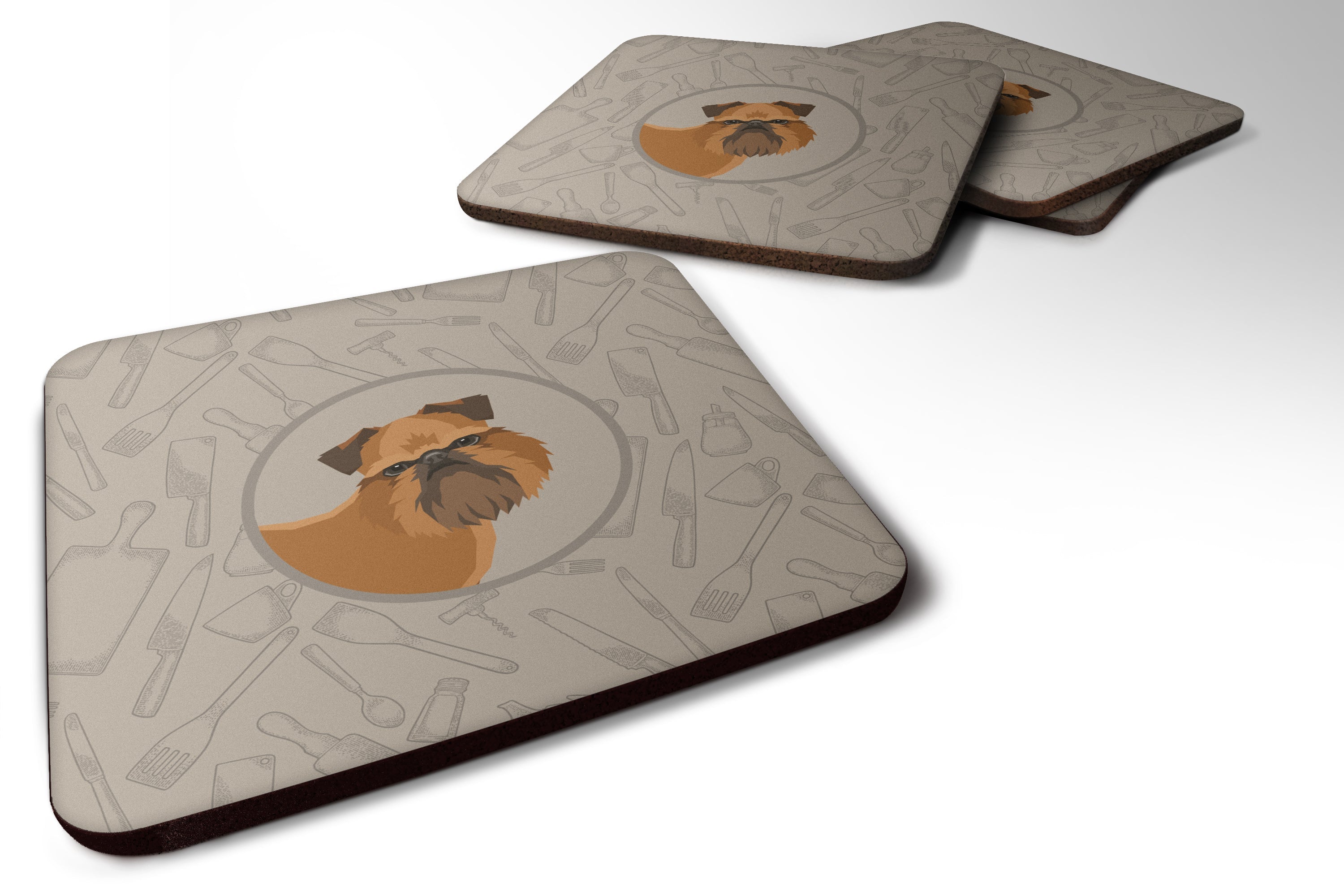 Brussels Griffon In the Kitchen Foam Coasters Set of 4 Cup Coasters for Indoor Outdoor, Tabletop Protection, Anti Slip, Mouse pad Material