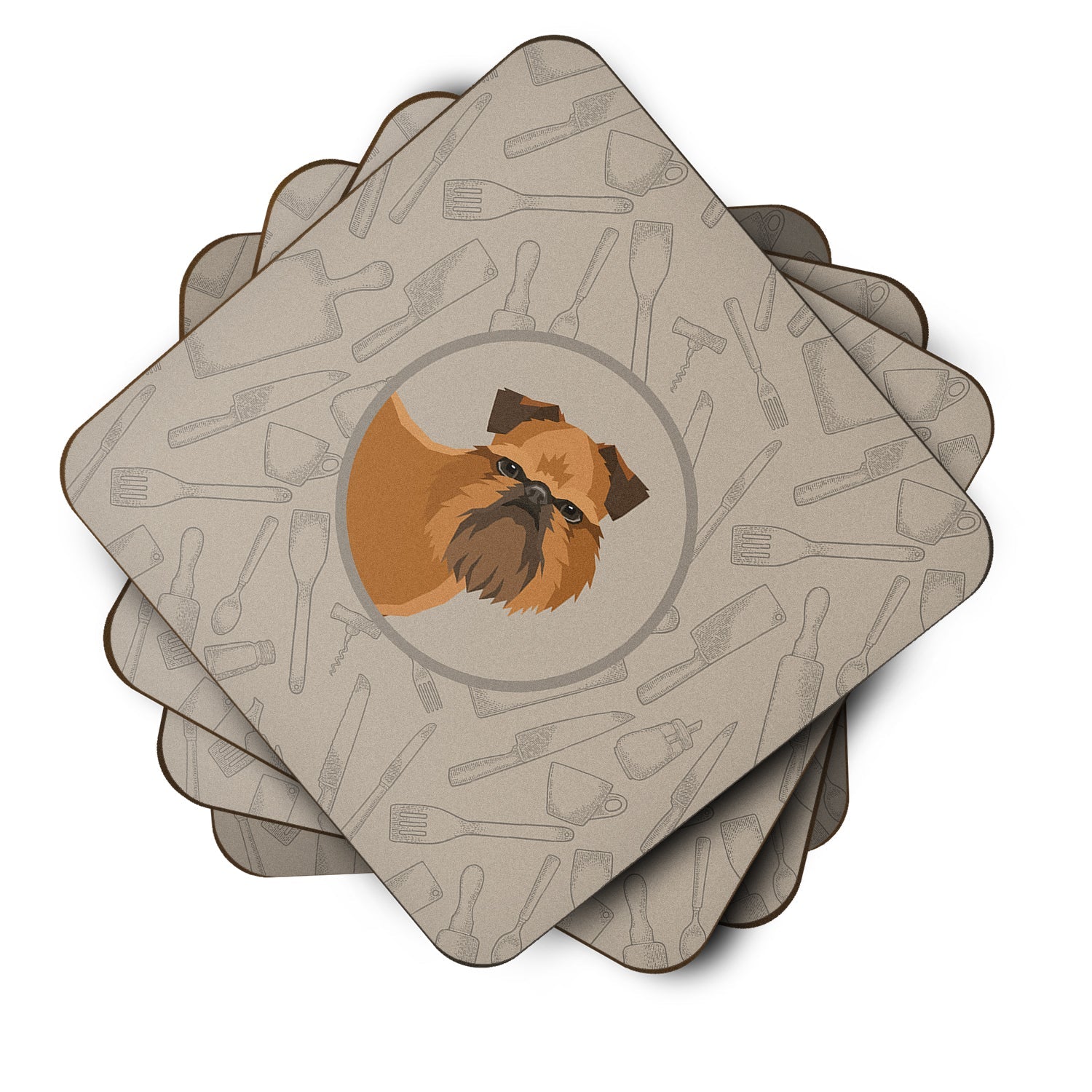 Brussels Griffon In the Kitchen Foam Coasters Set of 4 Cup Coasters for Indoor Outdoor, Tabletop Protection, Anti Slip, Mouse pad Material
