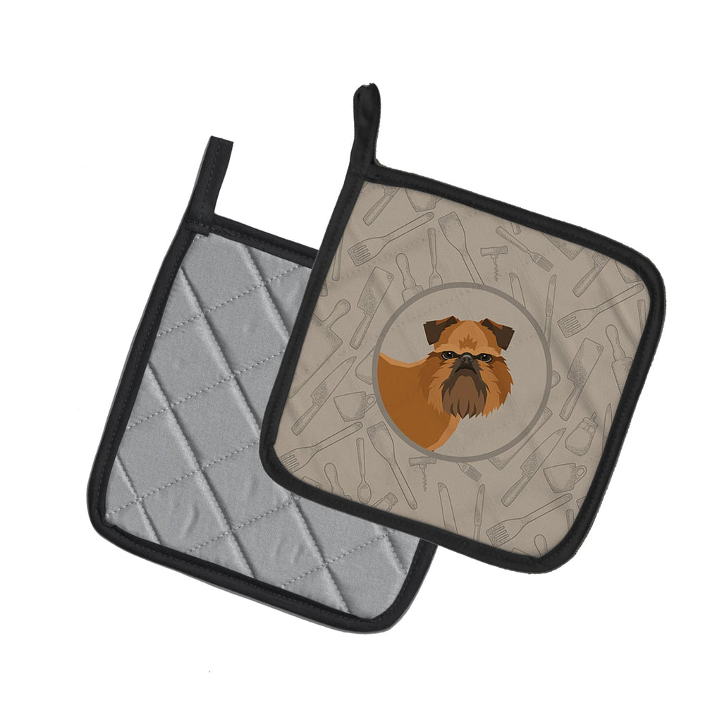 Brussels Griffon In the Kitchen Pot Holder Set of 2 Heat Resistant Quilted Hot Pads 7.5 x 7.5 Inch, Insulated Kitchen Trivets for Cooking & Baking