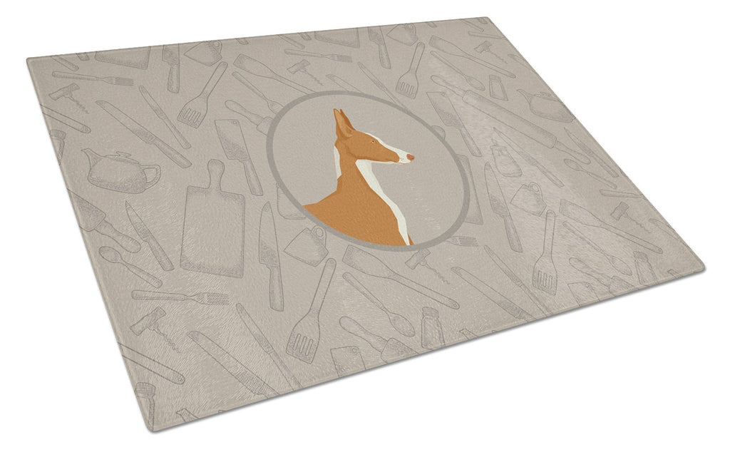 Ibizan Hound In the Kitchen Cutting Board Tempered Glass Kitchen Cutting Surface, Heat Resistant Chopping, Non-Slip Feet, Food Prep & Serving
