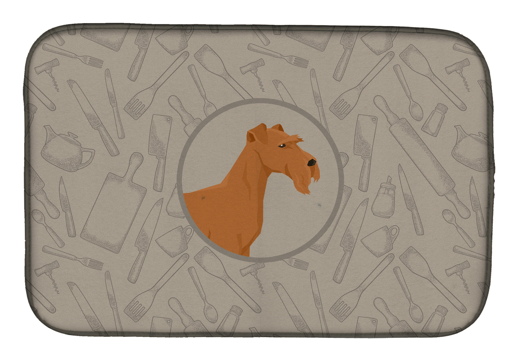 Irish Terrier In the Kitchen Dish Drying Mat Absorbent Dish Drying Mat Pad for Kitchen Counter Dish Drainer Mat for Countertop, 14 x 21", Multicolor