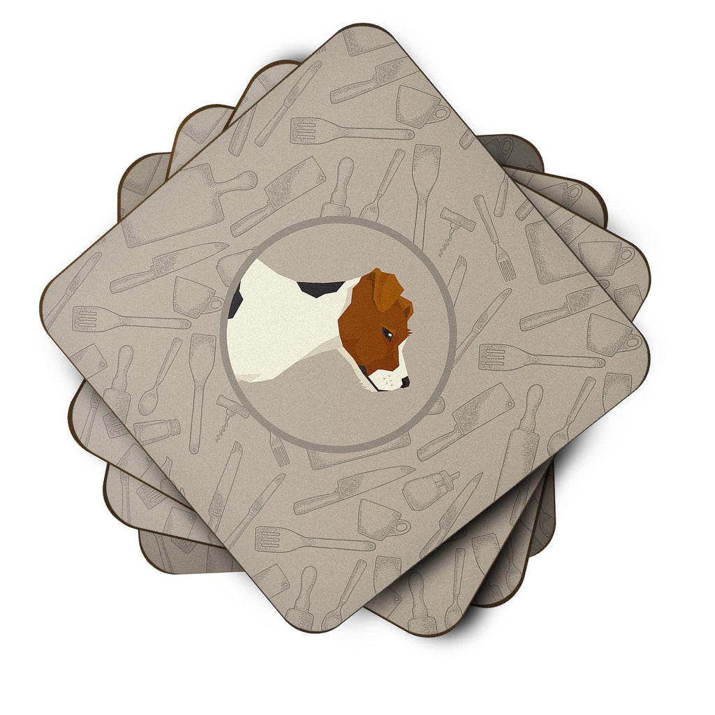 Jack Russell Terrier In the Kitchen Foam Coasters Set of 4 Cup Coasters for Indoor Outdoor, Tabletop Protection, Anti Slip, Mouse pad Material