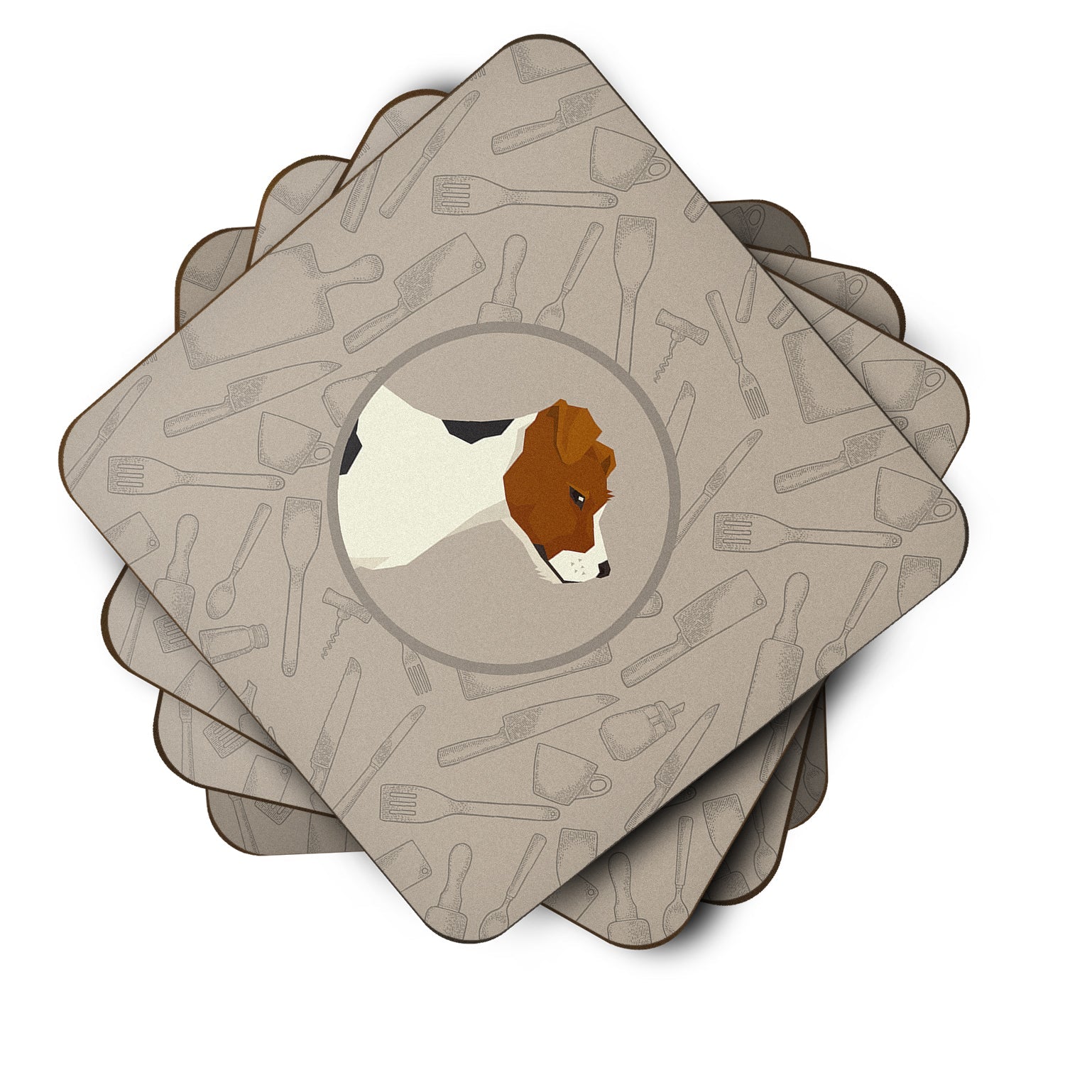 Jack Russell Terrier In the Kitchen Foam Coasters Set of 4 Cup Coasters for Indoor Outdoor, Tabletop Protection, Anti Slip, Mouse pad Material