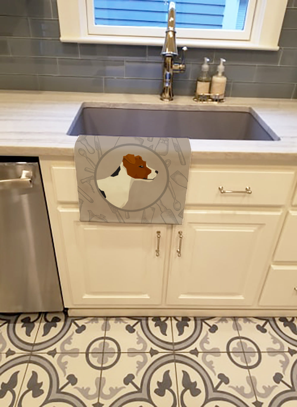 Jack Russell Terrier In the Kitchen Kitchen Towel Velour Plush Front and Cotton Loop Back Machine Washable