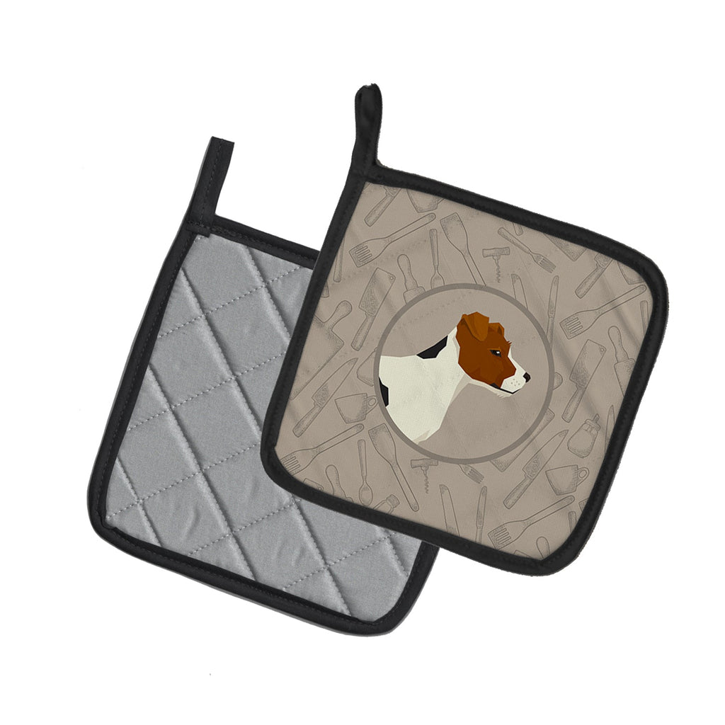 Jack Russell Terrier In the Kitchen Pot Holder Set of 2 Heat Resistant Quilted Hot Pads 7.5 x 7.5 Inch, Insulated Kitchen Trivets for Cooking & Baking