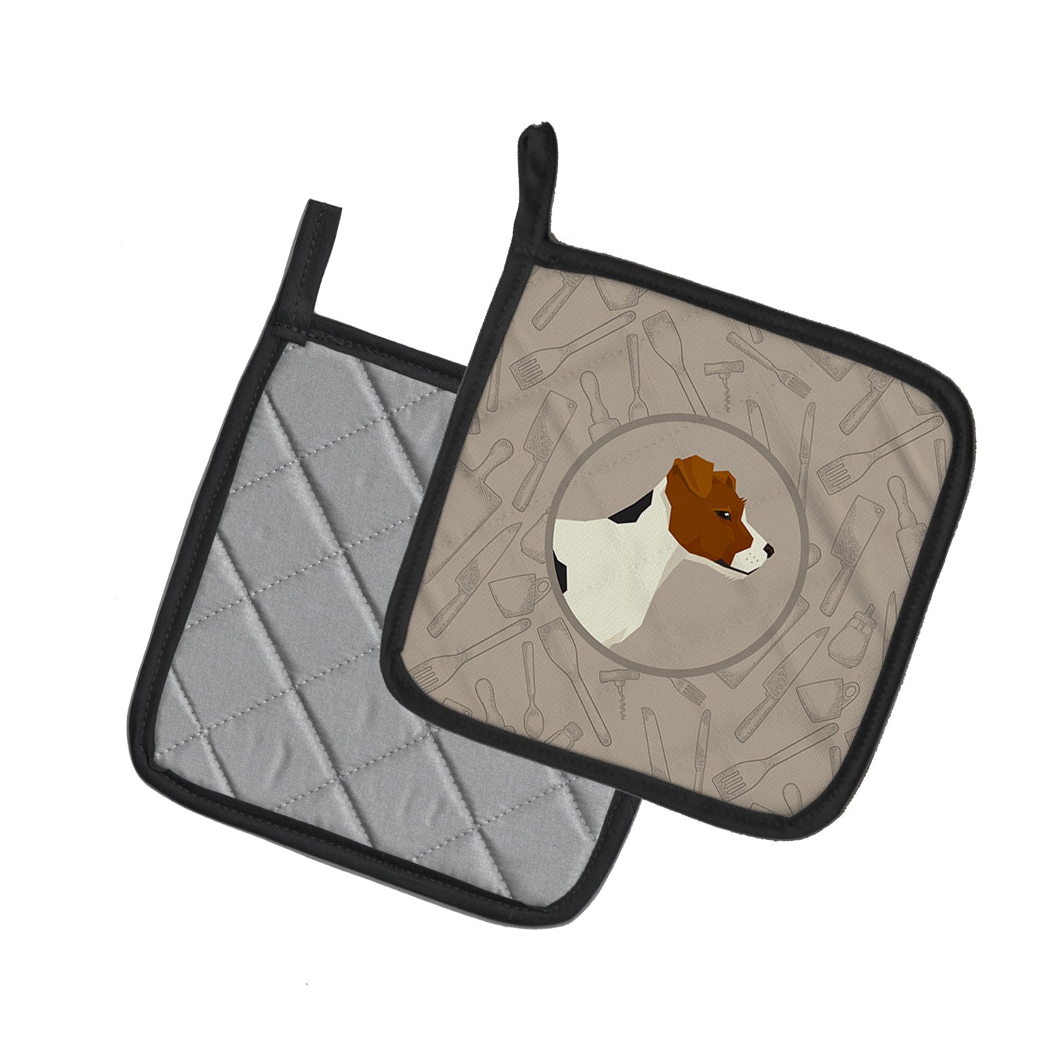 Jack Russell Terrier In the Kitchen Pot Holder Set of 2 Heat Resistant Quilted Hot Pads 7.5 x 7.5 Inch, Insulated Kitchen Trivets for Cooking & Baking
