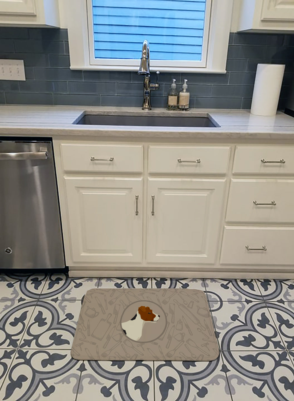 Jack Russell Terrier In the Kitchen Memory Foam Kitchen Mat Machine Washable Anti-Fatigue Cushion Comfort Bath or Kitchen Rug